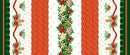 Christmas Poly Poplin Fabric Style 5 featuring red poinsettias, festive ribbons, and green floral patterns for holiday tablecloths and decor.