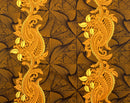 Decorative pattern with gold floral designs on a Golden Brown background