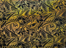 Black & Gold Hibiscus Plumeria Polynesian Tattoo Polyester Foil Fabric