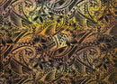 Black & Rust Hibiscus Plumeria Polynesian Tattoo Polyester Foil Fabric