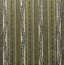 A fabric with a traditional Polynesian tattoo design, featuring black and olive green patterns.