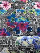 Hibiscus Flowers on traditional Tapa Polyester Fabric | Islands Fabric