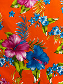 Hibiscus Palm Leaves Cluster All Over design Cotton Fabric | Islands Fabric
