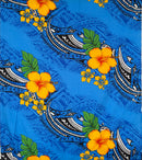 Hibiscus Tribal Polynesian Tattoo Peachskin (Polyester) Fabric | Islands Fabric
