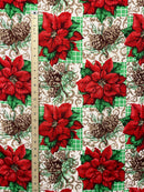 Poinsettia Pine Holiday Plaid Polyester Fabric | Islands Fabric