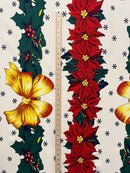 Golden Bow Poinsettia Holiday Polyester Fabric | Islands Fabric