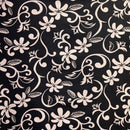 Black colored Plumeria Vine Poly Cotton Fabric