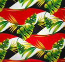 Red colored Split Leaf & Palm Fabric