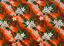 Orange colored Tiare & Banana Leaf Tribal Design Cotton Fabric