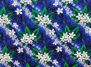 Royal colored Tiare & Banana Leaf Tribal Design Cotton Fabric