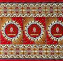 Red colored Tongan Seal Double Border Cotton Light-Barkcloth Fabric 
