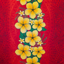 Red colored Traditional Tattoo Plumeria Monstera Leaves design Fabric 