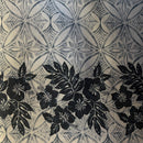 Grey Tropical Floral Border Polyester Fabric