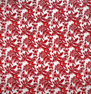 Red colored All Over Hibiscus Plumeria Tropical Leaves Rayon Poplin Fabric