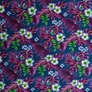 Blue colored Hibiscus Plumeria Split Banana Palm Leaves Fabric