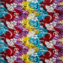 Multicolored Traditional Tattoo & Plumeria Design Polyester Fabric | Islands Fabric
