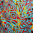 Light Blue/Red/Yellow Traditional Polynesian Tribal Neon Tie-Dye Cotton Fabric