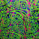 Lime Green/Blue/Red Traditional Polynesian Tribal Neon Tie-Dye Cotton Fabric